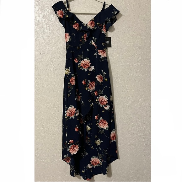 By & By women’s floral print off the shoulder high low hem bubble crepe dress, 0 - Picture 1 of 11
